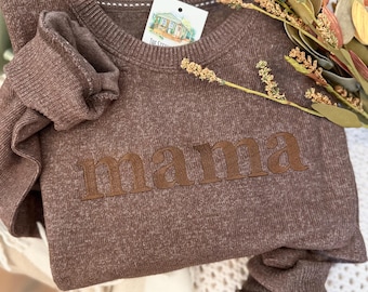Embroidered Soft MAMA Pullover Sweatshirt - Mama Knit Fleece Sweater - Gifts for Mom - Baby Shower Gift - Trendy Minimalist Mama Crew