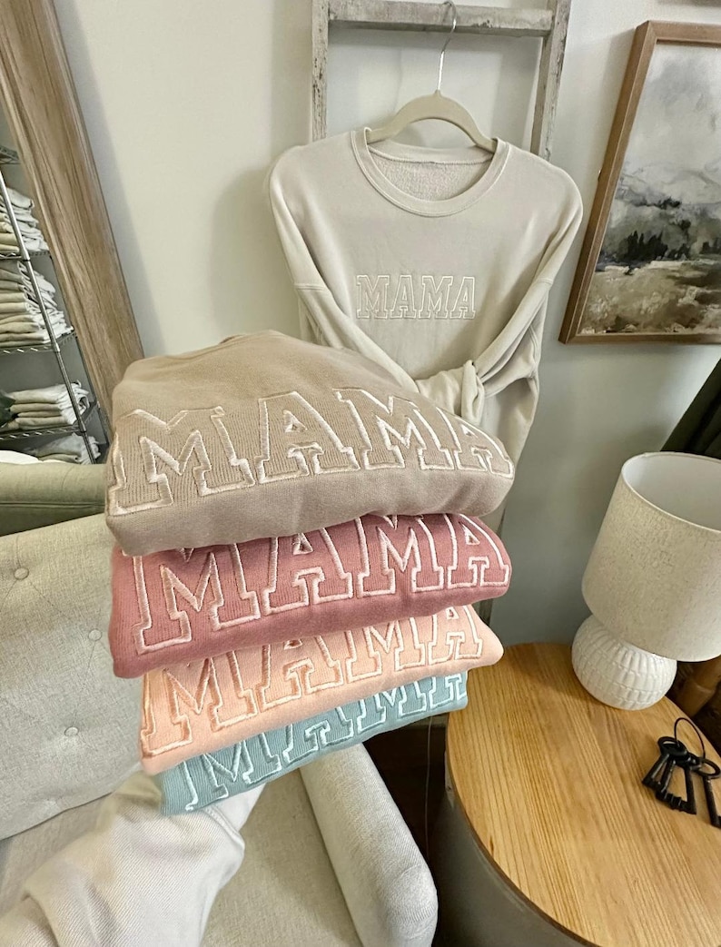 Embroidered Mama Sweatshirt - Monochromatic Mama - Trendy Mama Neutral Crewneck - Mother's Day - Bella Canvas image 6