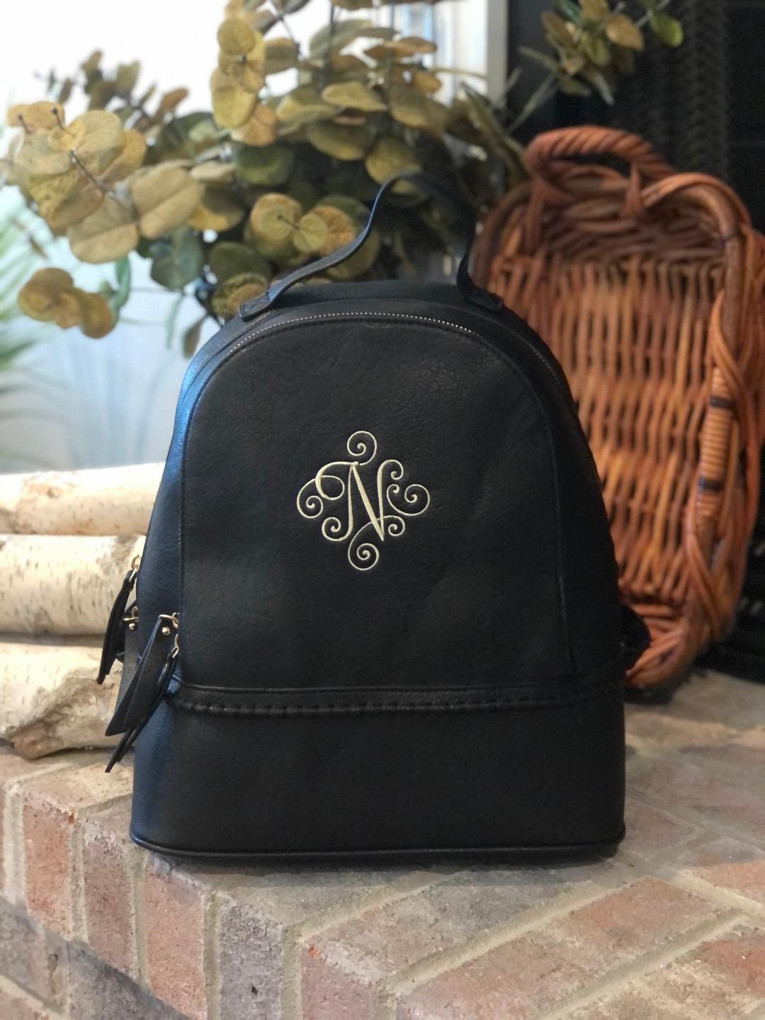 Monogrammed Vegan Leather Backpack, Personalized Leather  display picture 1
