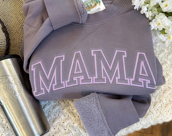 Embroidered MAMA Pullover Sweatshirt - Mama Pigment Dyed Fleece Crewneck - Gifts for Mom - Baby Shower Gift - Minimalist Mom Crew