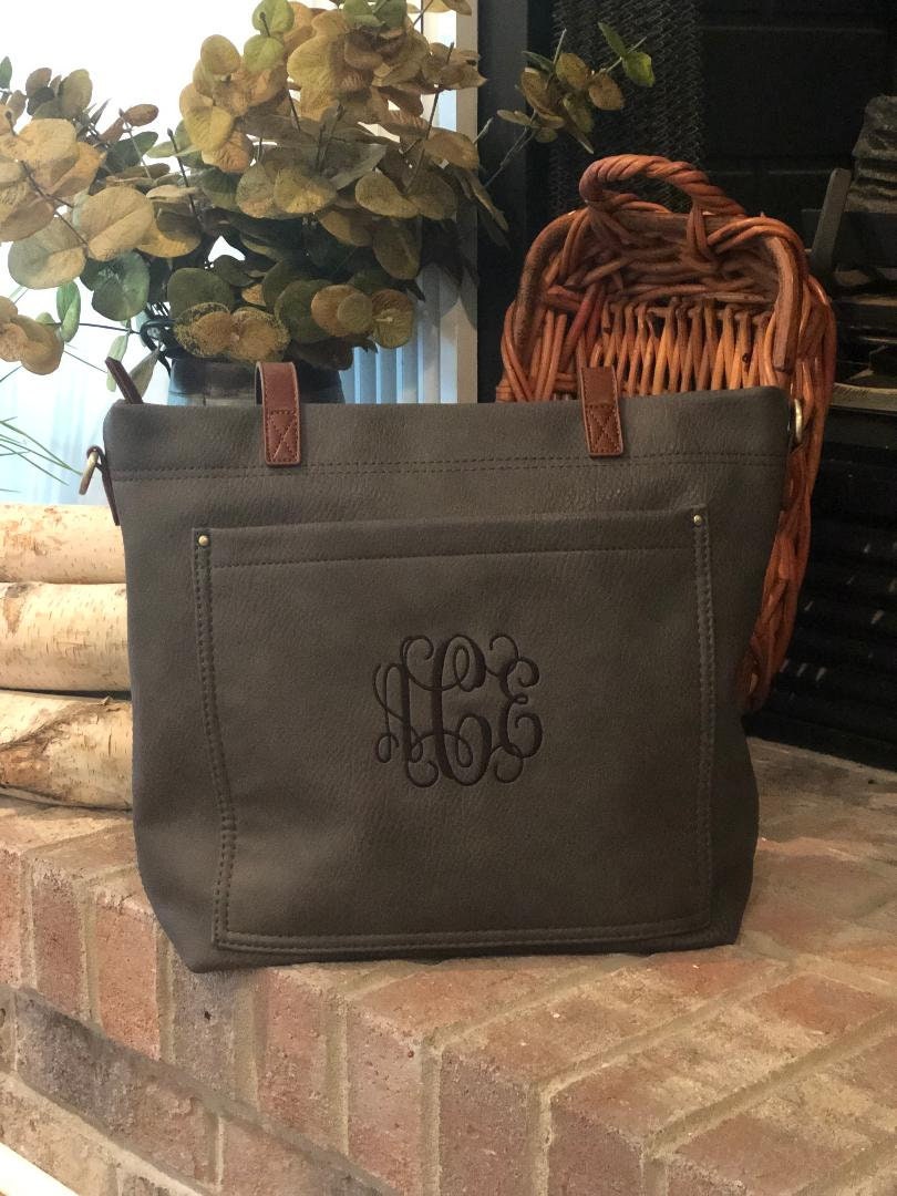 Monogrammed Vegan Leather Tote Bag Personalized Leather - Etsy