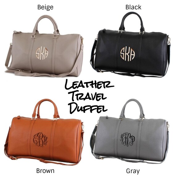 monogrammed leather travel bag