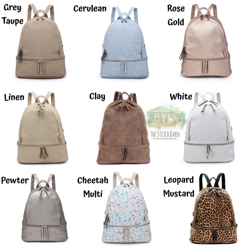 Monogrammed Vegan Leather Backpack Personalized Leather Back Etsy