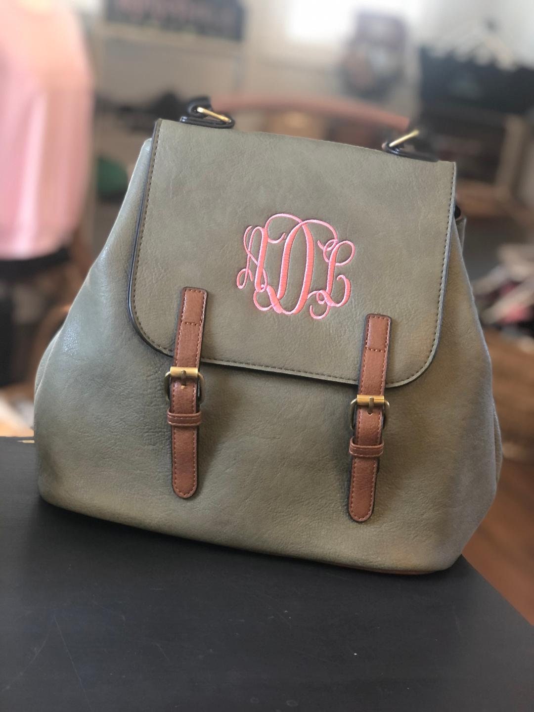 Monogrammed Leather Convertible Backpack, Personalized Leather Flapover ...