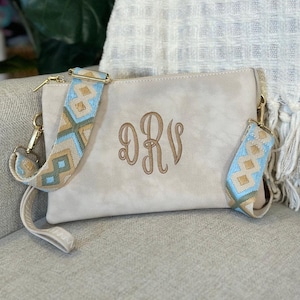 Bolso bandolera con monograma personalizado y moderno - Bandolera de piel vegana bordada - Bandolera bohemia con monograma - Memphis