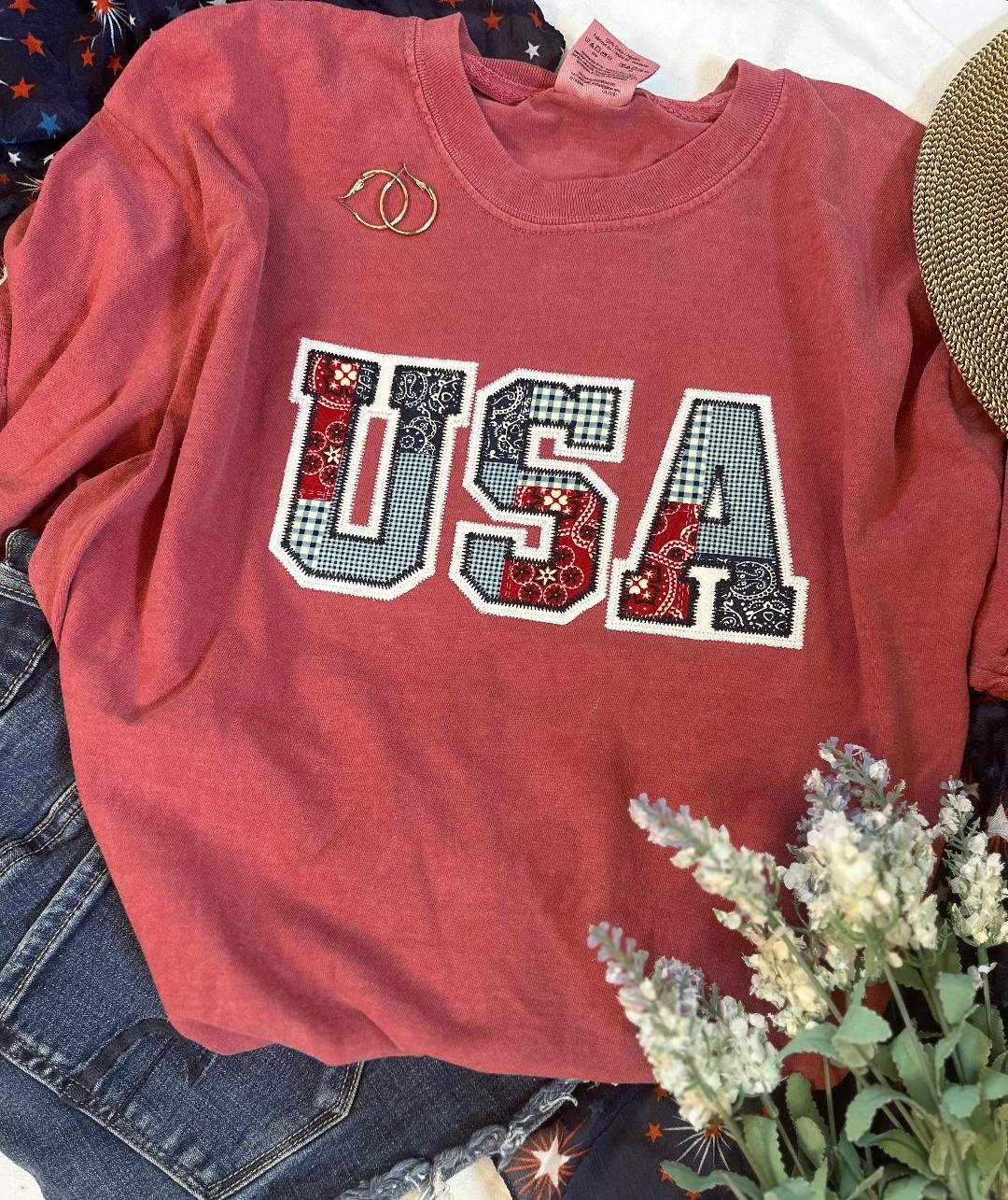 USA Americana Applique Tee - Embroidered T-shirt - Fourth of