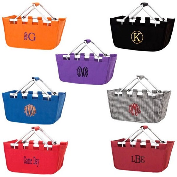 Monogrammed Market Tote, Personalized Market Tote, Large Tote, Basket, Collapsible Basket, Fold up Basket, Mothers Day Gift, Graduation Gift