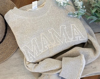 Sudadera personalizada con texto "MAMÁ" - Suéter de punto polar para mamá - Regalos para mamá - Regalo para baby shower - Sudadera minimalista para mamá