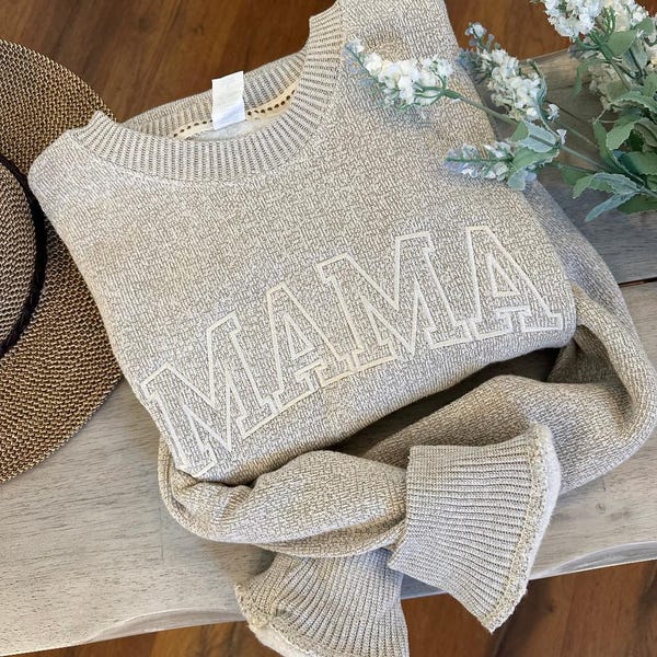 Personalized Soft MAMA Pullover Sweatshirt - Mama Knit Fleece Sweater - Gifts for Mom - Baby Shower Gift - Minimalist Mom Crew