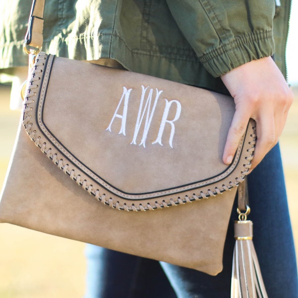 Monogrammed Whipstitch Crossbody Bag, Personalized Crossbody, Crossbody Clutch,  Vegan Leather Crossbody, Corrie