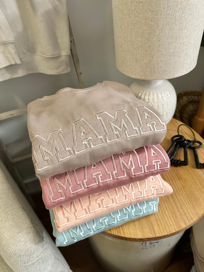 Embroidered Mama Sweatshirt - Monochromatic Mama - Trendy Mama Neutral Crewneck - Mother's Day - Bella Canvas image 1