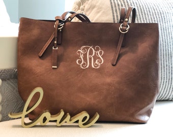Monogrammed 2 in 1 Vegan Leather Tote, Personalized Leather Handbag, Crossbody Bag, Personalized Large Purse, Monogram Shoulder Bag, Madison