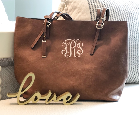 Personalized Tote Bag - Vegan Leather & Canvas Tote Bag - Love