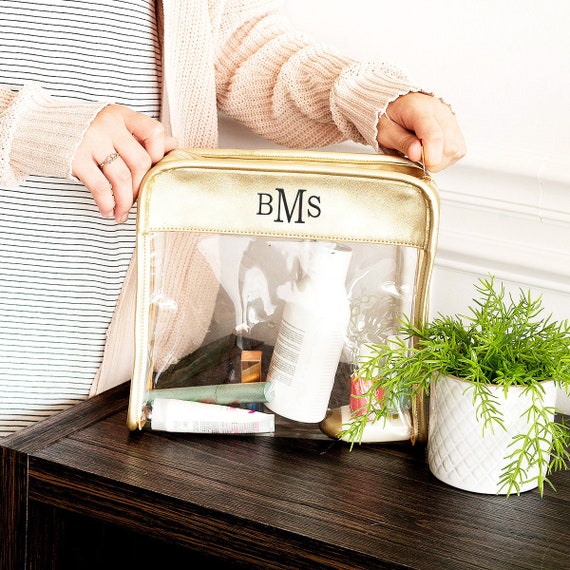 Personalized Clear Toiletry Bag Monogrammed Toiletry Bag Clear Cosmetic Travel Bag Gifts for Her Vegan Leather Bag Jet Setter Bag Etsy
