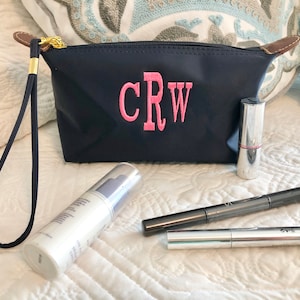 Monogrammed Nylon Cosmetic Bag, Personalized Toiletry Bag, Monogrammed Makeup Bag, Gifts for Her, Bridesmaid Gift image 1