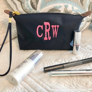 Monogrammed Nylon Cosmetic Bag, Personalized Toiletry Bag, Monogrammed Makeup Bag, Gifts for Her, Bridesmaid Gift image 1