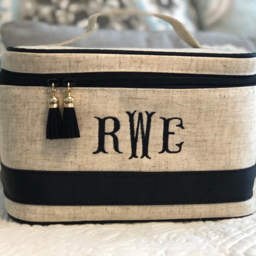 Personalized Cosmetic Bag Leather Toiletry Bag Train Case Etsy