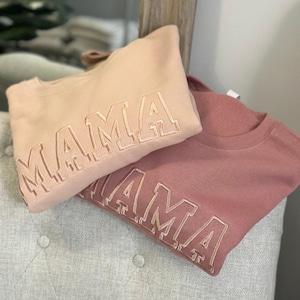 Embroidered Mama Sweatshirt - Monochromatic Mama - Trendy Mama Neutral Crewneck - Mother's Day - Bella Canvas image 5