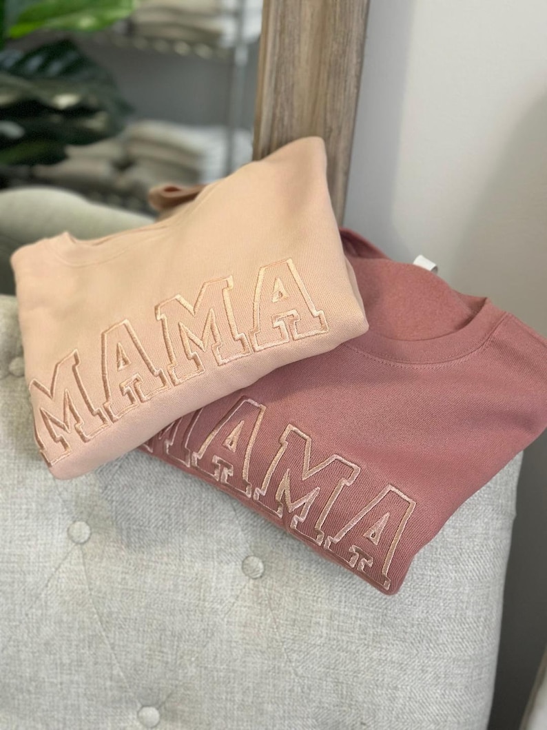 Embroidered Mama Sweatshirt - Monochromatic Mama - Trendy Mama Neutral Crewneck - Mother's Day - Bella Canvas image 5