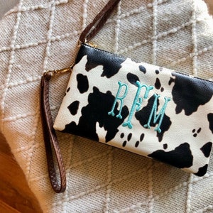 Monogrammed Cow Print Crossbody Bag, Personalized Cow Print Wristlet Wallet,  Animal Print Crossbody, Ricky