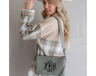 Bolso bandolera monograma, bandolera de cuero vegano personalizado, embrague bandolera de 3 compartimentos, bolso de tamaño mediano, Memphis