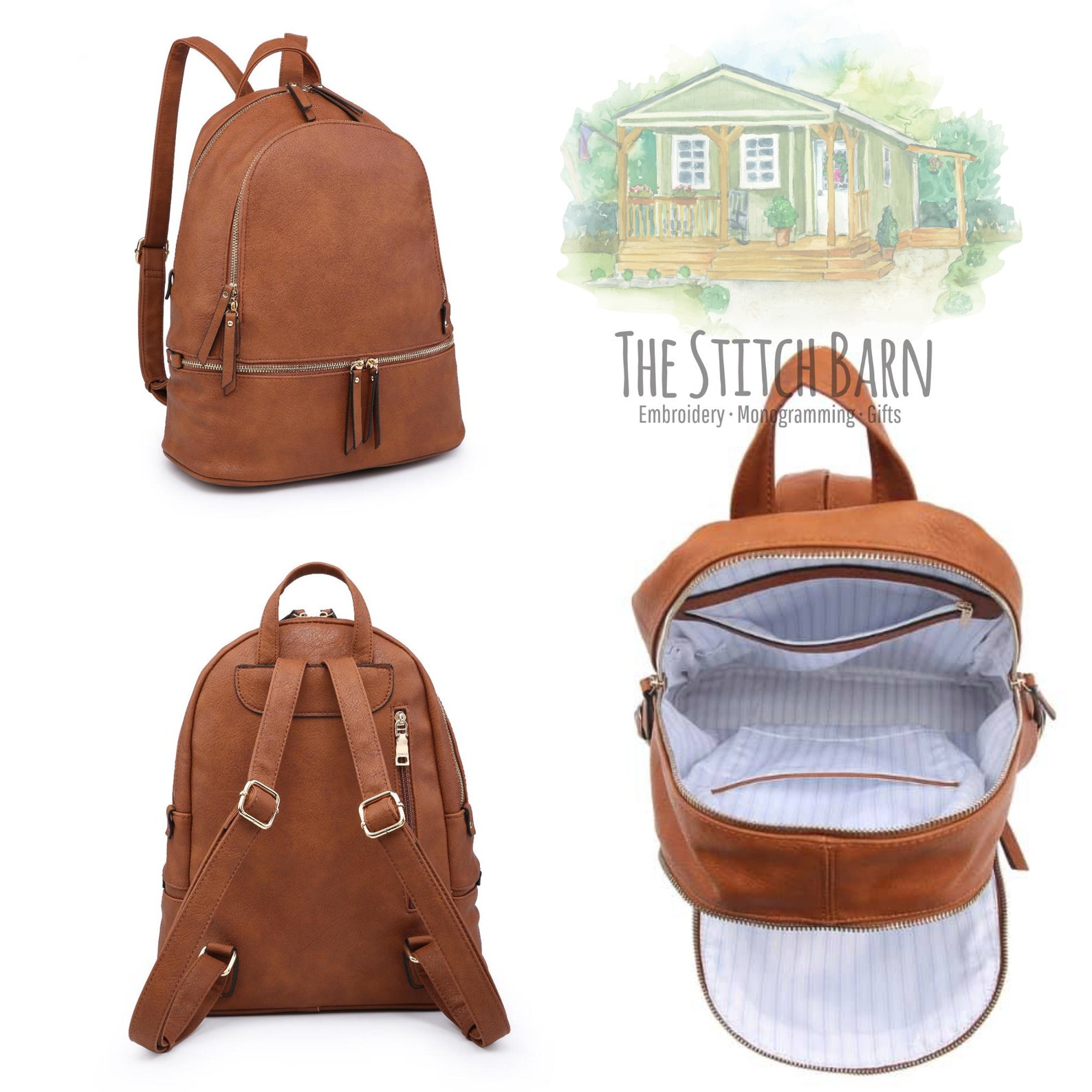 Monogrammed Backpack Purse Personalized Leather Back School Etsy