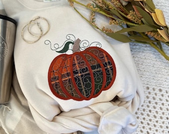 Pumpkin Applique Sweatshirt - Fall Embroidered Sweatshirt - Autumn Crewneck - Trendy Fall Pullover