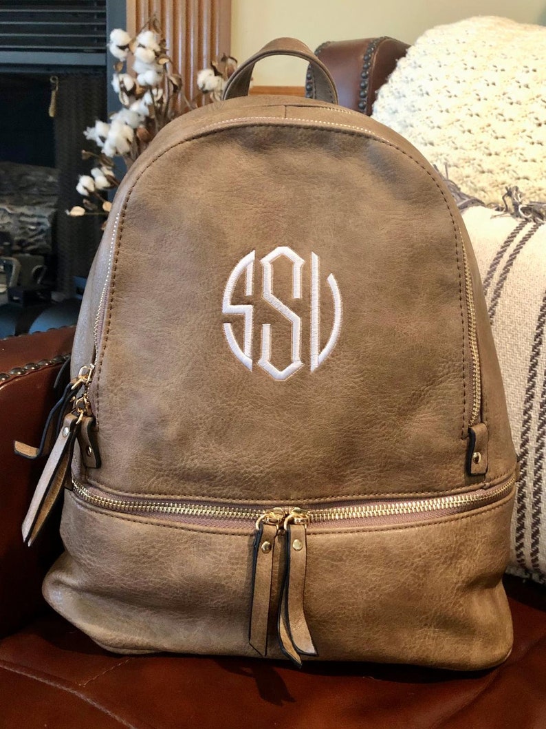 Monogrammed Vegan Leather Backpack Personalized Leather Back Etsy