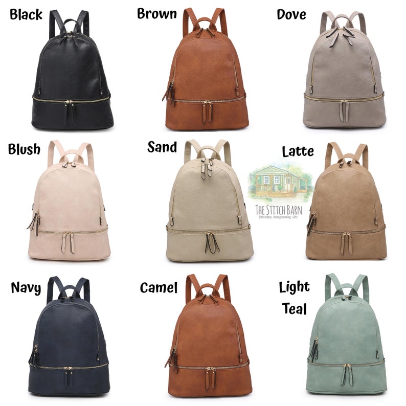 Monogrammed Vegan Leather Backpack Personalized Leather Back Etsy