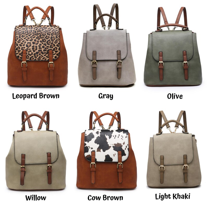 Blu Vegan Leather Backpack Personalized Leather Flapover Backpack Monogrammed Leather Convertible Backpack
