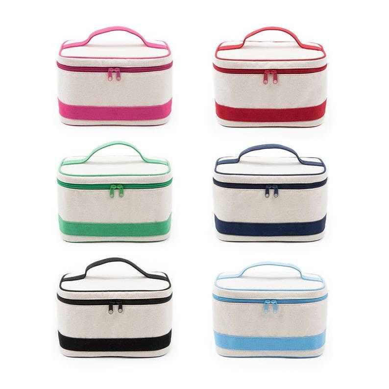 Monogrammed Canvas Train Case Personalized Cosmetic Zip Etsy