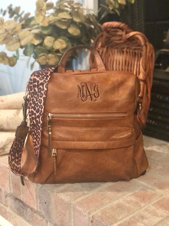 Monogrammed Guitar Strap Backpack, Monogram Backpack Purse, Personalized  Convertible Vegan Leather Backpack, Abby 