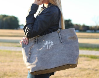 Monogrammed 2 in 1 Vegan Leather Tote Personalized Leather