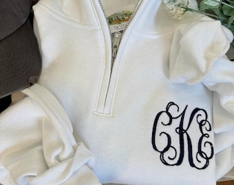 Monogram Quarter Zip Pullover Sweatshirt - Personalized Quarter Zip Sweatshirt - Monogram Pullover -  Personalized Zip Up -  Bridal Party