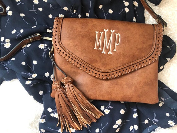 Monogrammed Whipstitch Crossbody Purse Personalized Shoulder 
