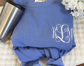 Comfort Colors Monogram Sweatshirt - Personalized Custom Crewneck Sweatshirt - Embroidered Crewneck Pullover - Gifts for Her