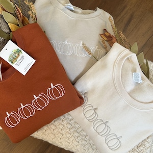 Pumpkin Outline Embroidered Sweatshirt- Pumpkin Outline Pullover - Simple Fall Pumpkin Crewneck - Minimal Fall Sweatshirt - Thanksgiving image 2