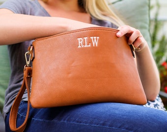 Monogrammed Clutch Crossbody Bag, Personalized Clutch Crossbody,  Vegan Leather Crossbody, Bridesmaid Gift, Evening Bag, Claire
