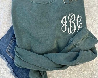 Monogrammed Comfort Colors Sweatshirt - Personalized Monogrammed Sweatshirt - Embroidered Crewneck Pullover - Gifts for Her