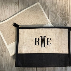 Bolsa cosmética de lino monograma, bolsa cosmética personalizada, bolsa de maquillaje, regalo de graduación, regalo de dama de honor, regalos para ella, envío rápido