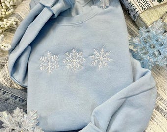 Embroidered Snowflakes Sweatshirt - Simple Winter Crewneck - Cozy Winter Sweatshirt - Minimalist Snowflake Pullover