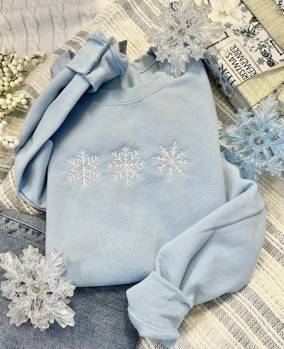 Embroidered Snowflakes Sweatshirt - Simple Winter Crewneck - Cozy Winter Sweatshirt - Minimalist Snowflake Pullover