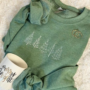 Embroidered Christmas Tree Sweatshirt - Minimal Christmas Sweatshirt - Christmas Tree Outline Sweatshirt - Cute Holiday Sweatshirt