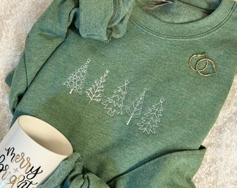 Embroidered Christmas Tree Sweatshirt - Minimal Christmas Sweatshirt - Christmas Tree Outline Sweatshirt - Cute Holiday Sweatshirt