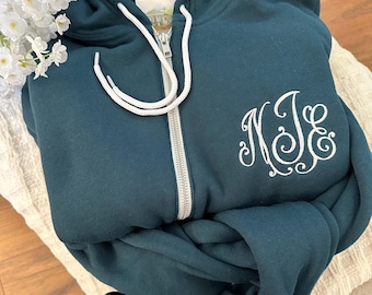 Monogrammed Full Zip Hoodie - Super Soft Personalized Zip Jacket - Monogrammed Hooded Jacket - Personalized Lightweight Spring Jacket
