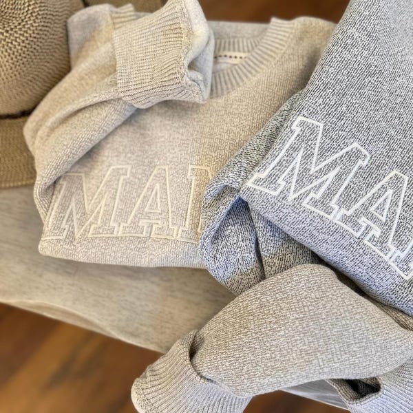 Embroidered MAMA Cozy Knit Pullover Sweatshirt - Mama Fleece Sweater - Gifts for Mom - Baby Shower Gift - Mama Crewneck Sweatshirt