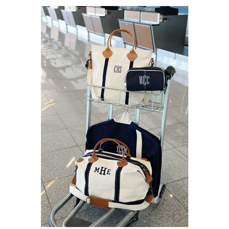 monogrammed canvas weekender bag