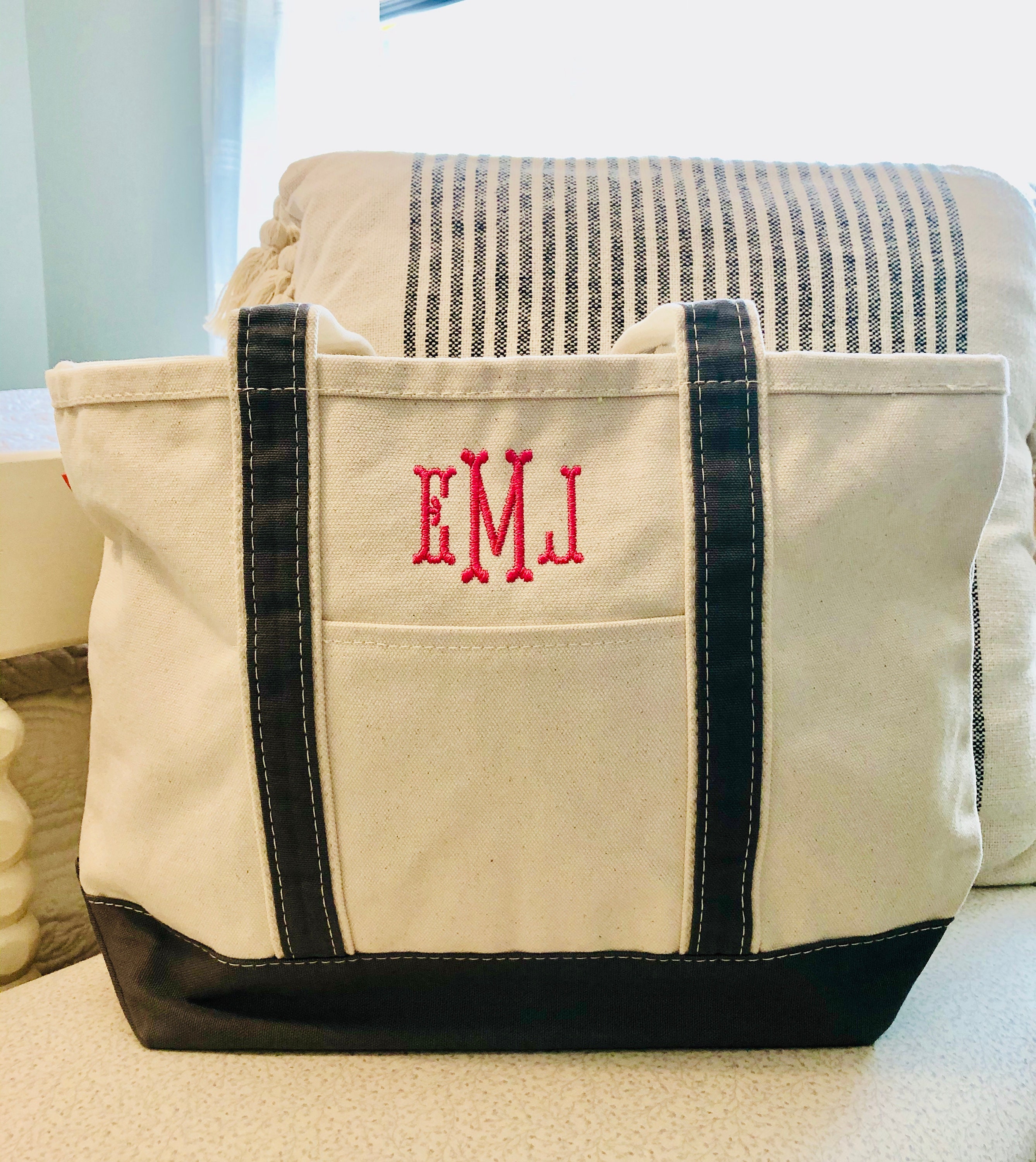 Monogrammed Boat Tote Bridesmaid Travel Beach Monogram Canvas Large