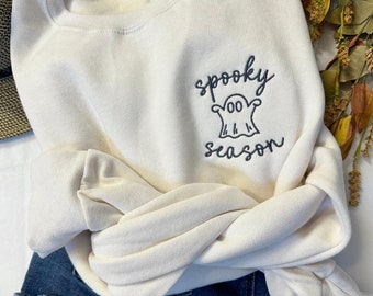 Spooky Season Halloween Sweatshirt - Cute Ghost Embroidered Sweatshirt - Halloween Ghost Crewneck - Cute Little Ghost Sweatshirt