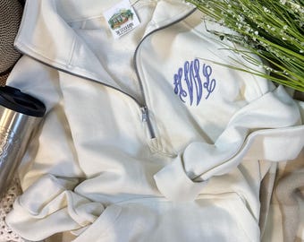 Personalized Oversized Boxy Half Zip Sweatshirt -Embroidered Ladies Half Zip - Oversized Monogram Pullover - Custom Zip Up - Bridal Party